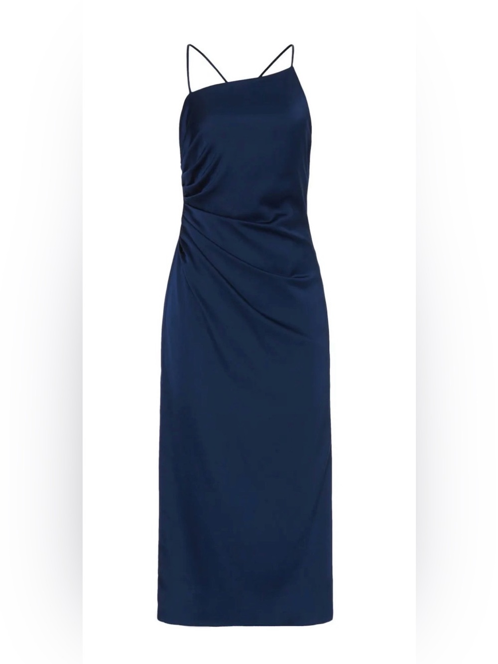 Milly Electra Women’s Navy Asymmetrical Square Neck Ruched Slip Dress sz 12 - Picture 9 of 15